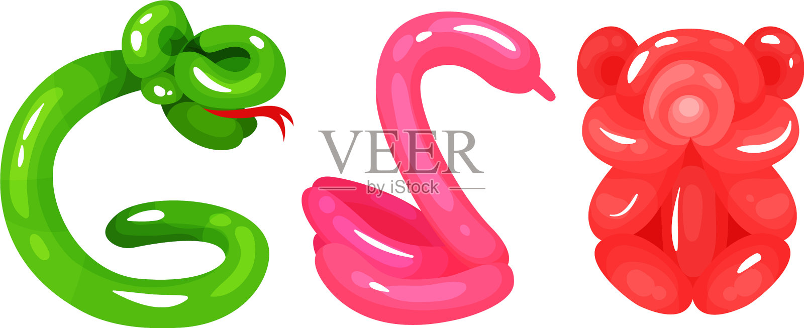 明亮的动物形象制作了气球套插画图片素材