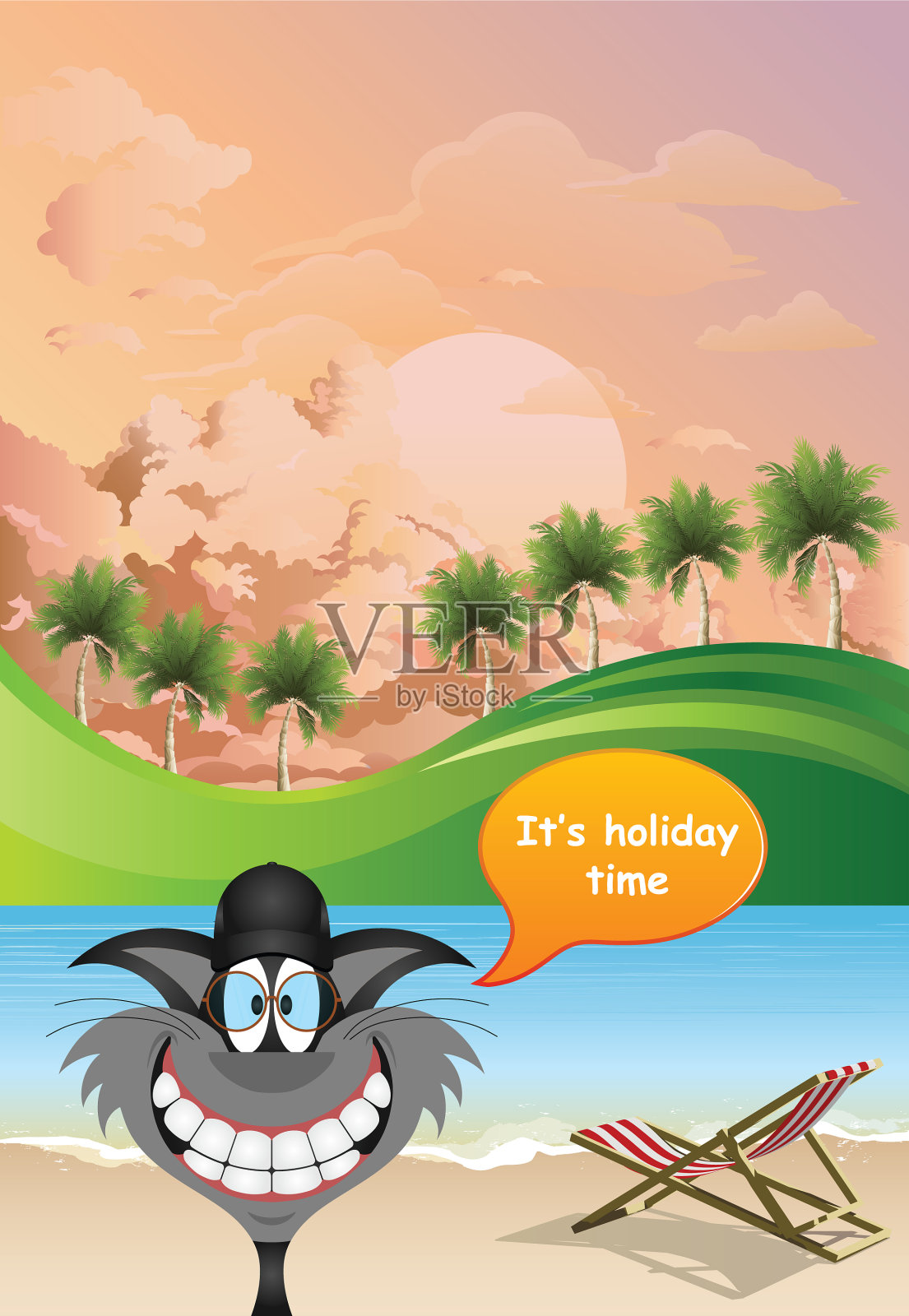 黎明时分度假的滑稽猫插画图片素材