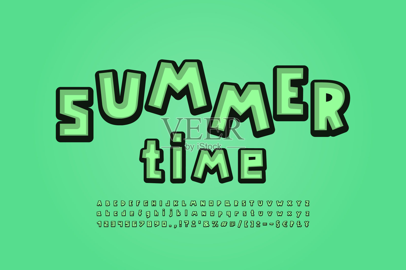 绿色夏季字母卡通方形字体设计元素图片