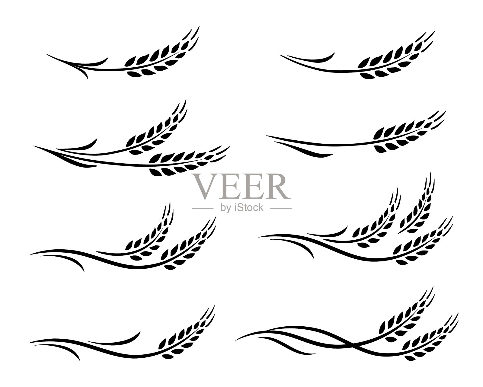 黑色小麦穗和燕麦图标设置图标素材