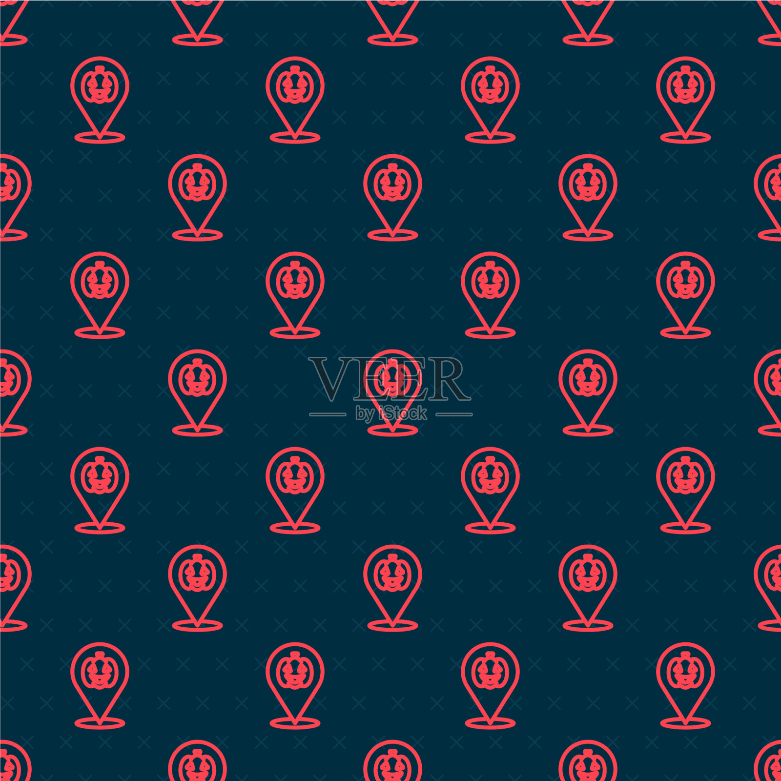 红色线南瓜图标孤立无缝图案上插画图片素材