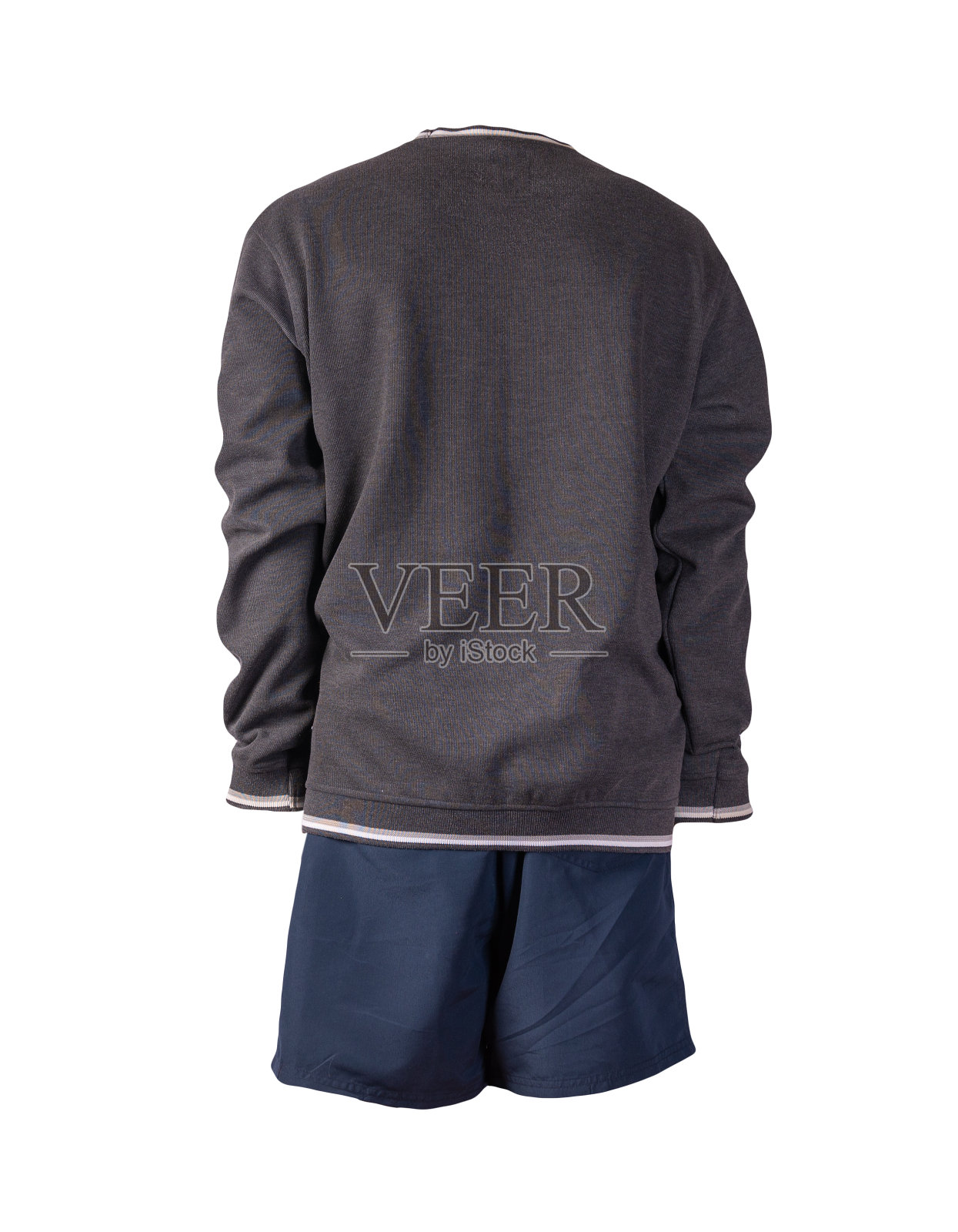 带有兜帽的熨斗拉链的运动衫和孤立在白色背景上的运动短裤。休闲运动服装照片摄影图片