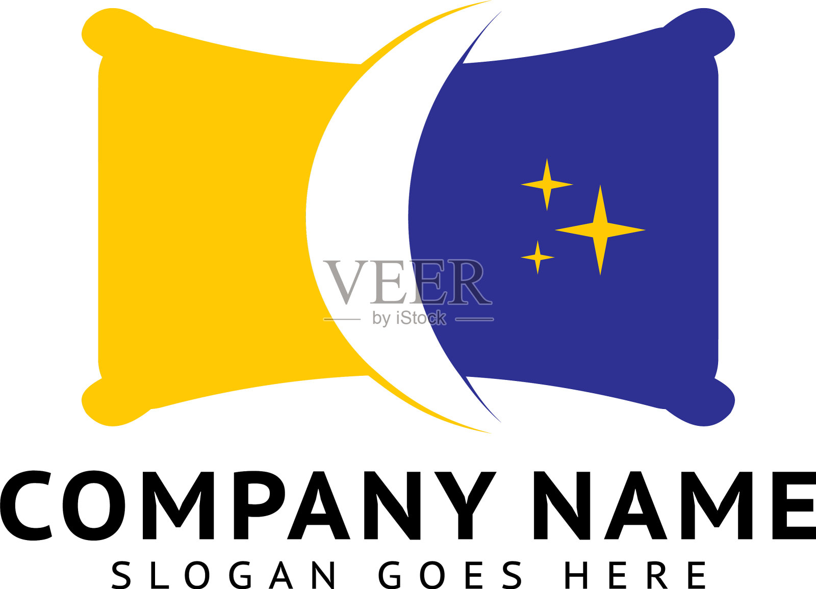 枕头和新月夜睡眠标志模板插画图片素材