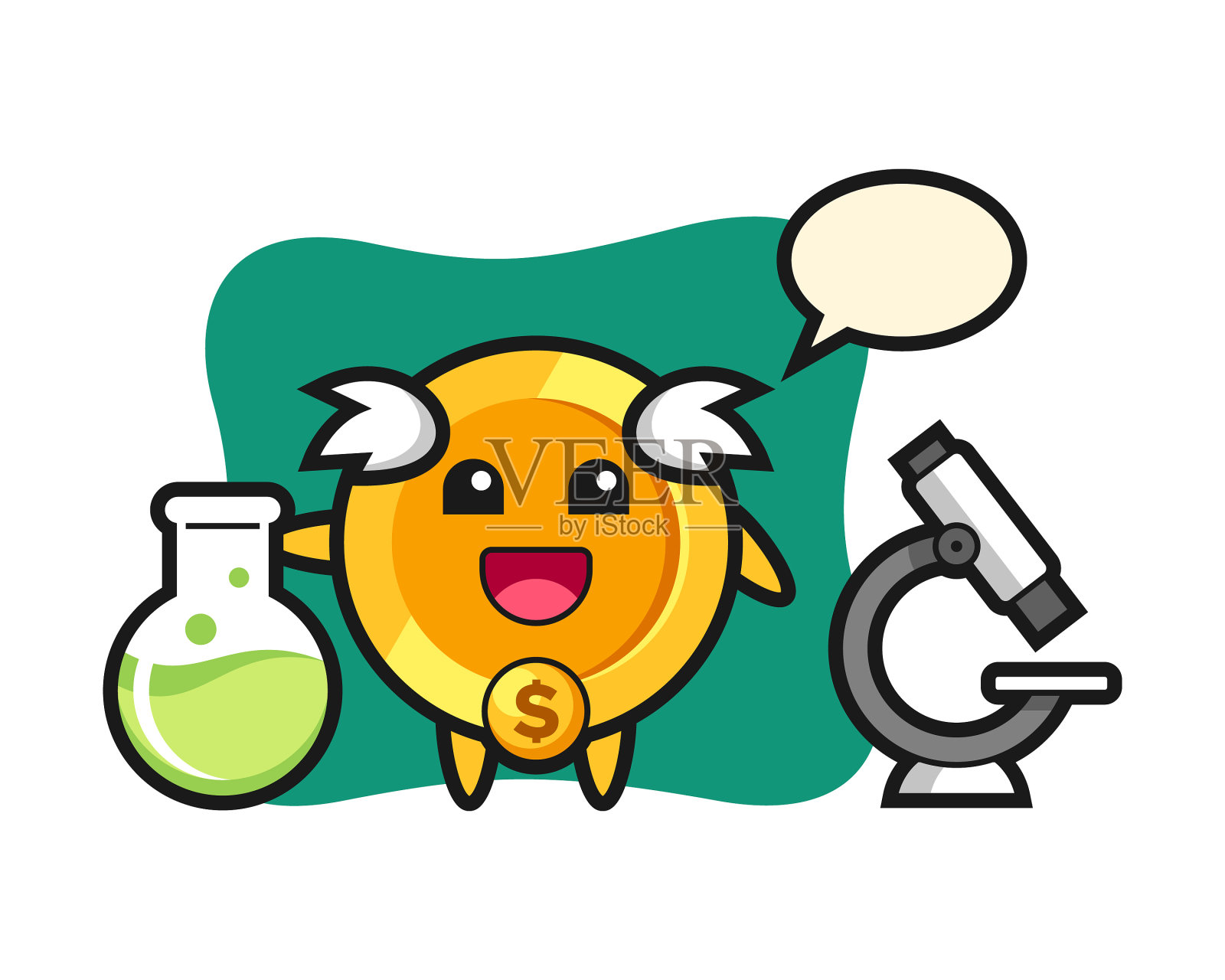 吉祥物人物一元硬币作为科学家插画图片素材