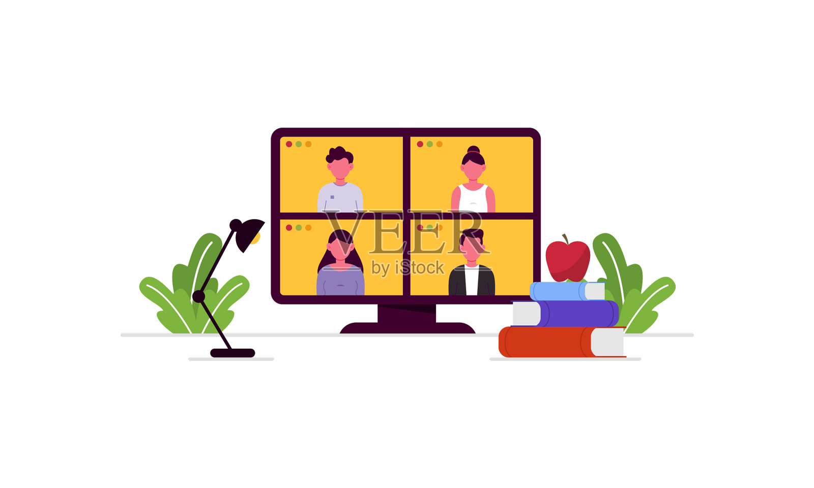 同事进行视频会议通话插画图片素材