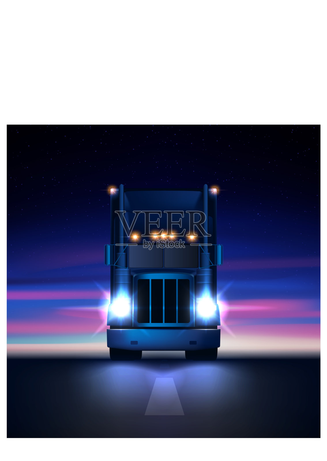 夜大型经典半挂车大型钻机插画图片素材