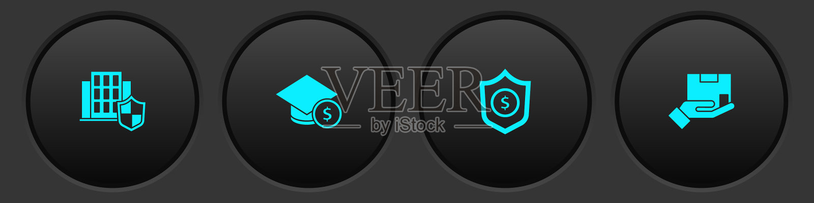 设置房子与盾毕业帽和硬币图标素材