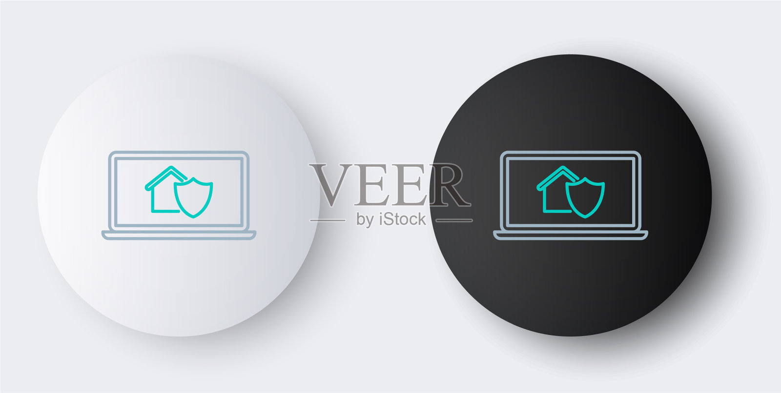 Line笔记本电脑与房子保护图标图标素材