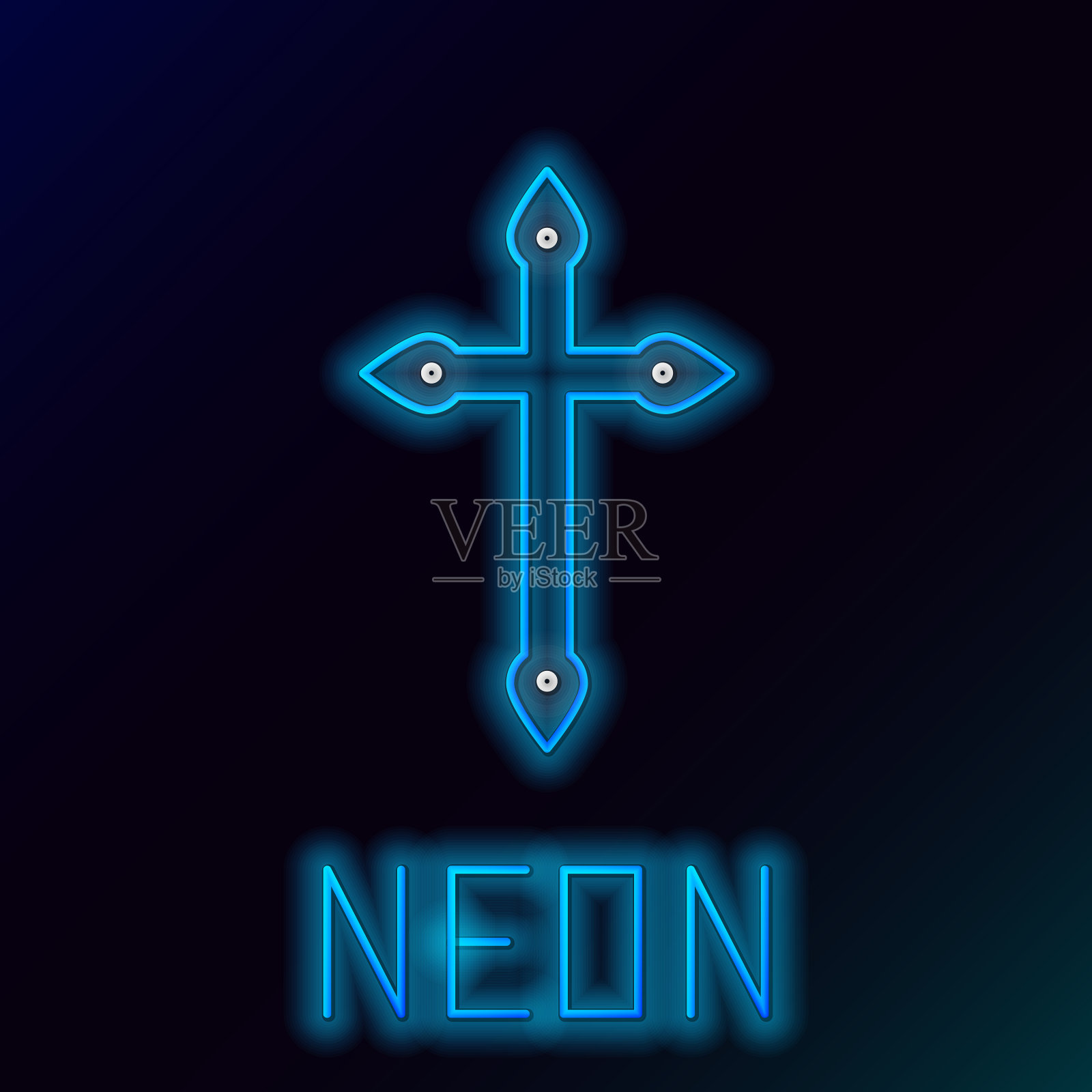 发光的霓虹线基督教十字架孤立的图标插画图片素材