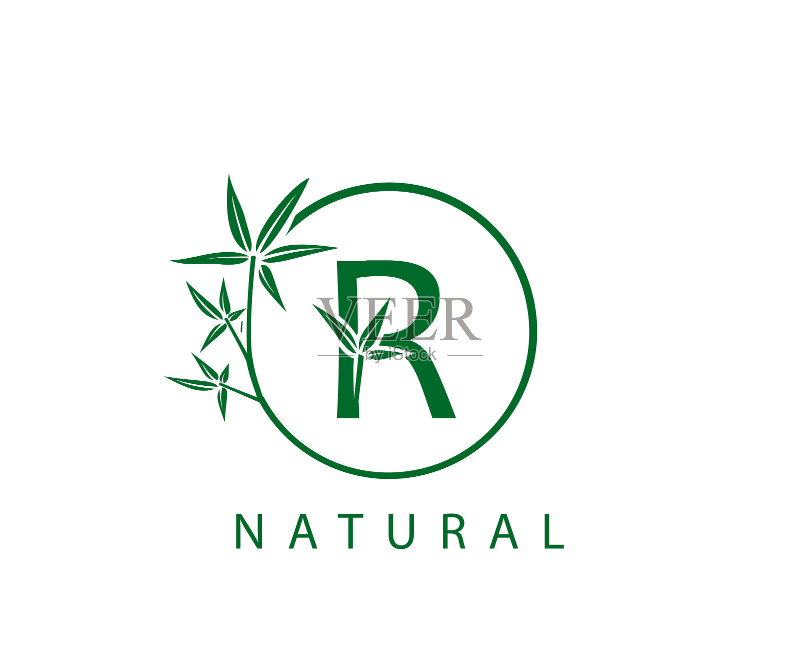 圆绿竹R字标志设计。插画图片素材