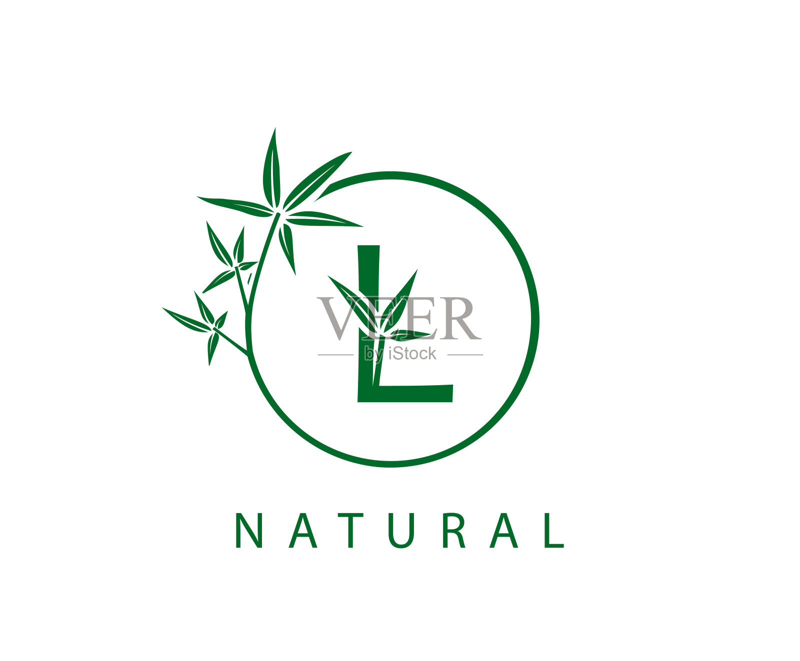 圆绿竹L字标志设计。插画图片素材