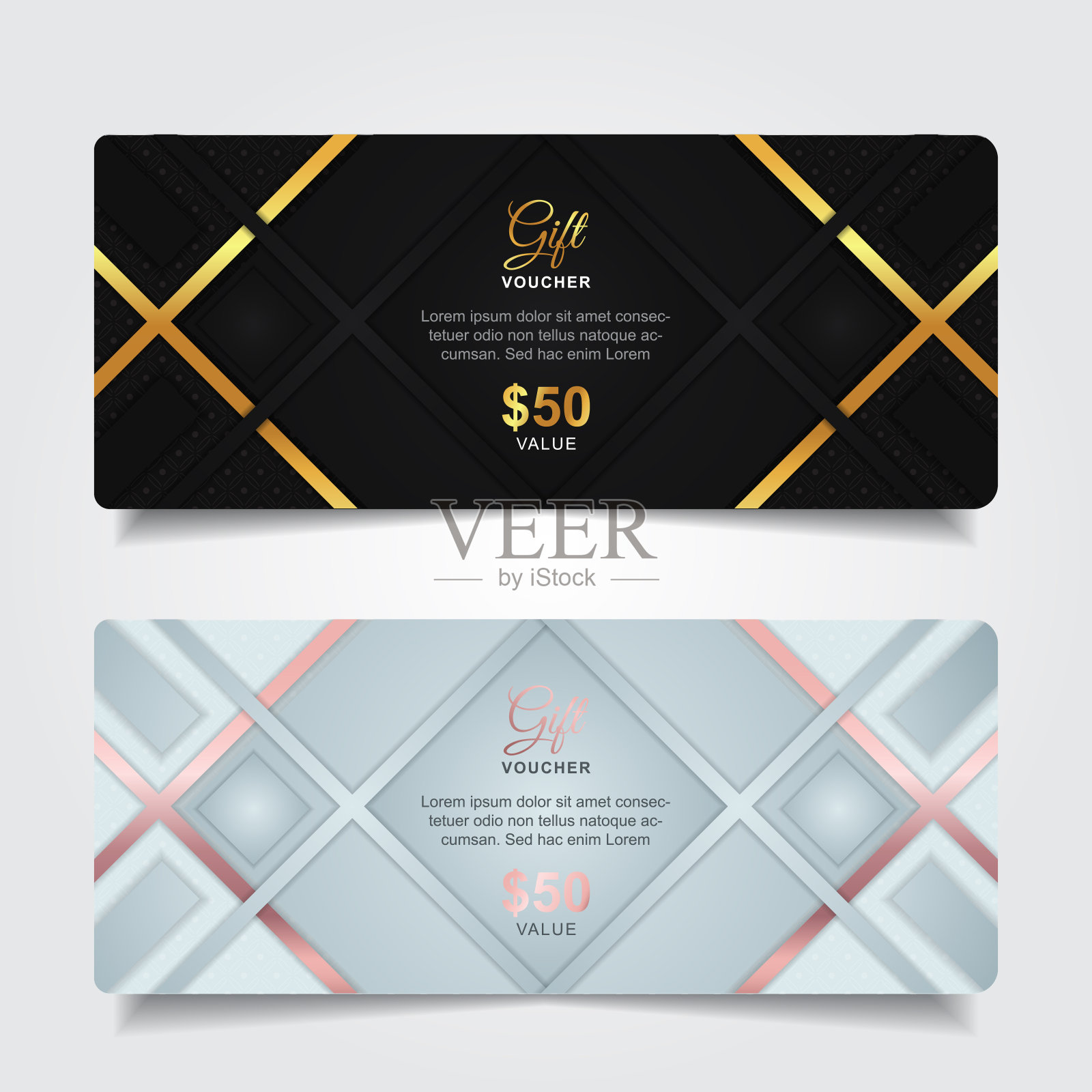 豪华礼品卡和邀请与优雅的黄金元素装饰收集。矢量布局设计模板设计模板素材