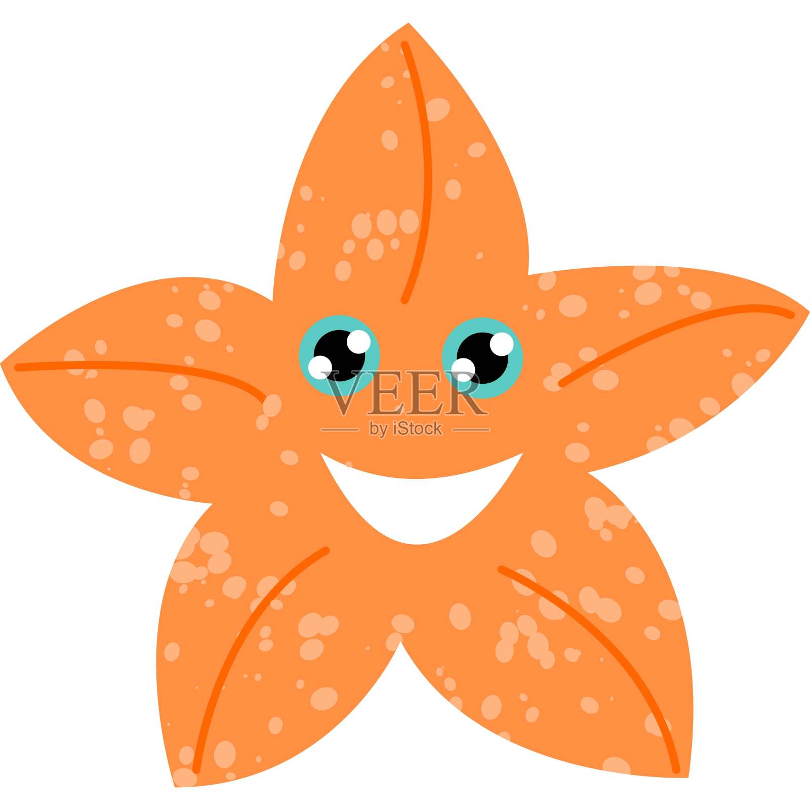 橘星鱼微笑。卡通人物设计。可爱和有趣。孤立在白色的。海洋和海洋动物。自然与生态。在水下游泳。用于明信片或海报设计元素图片