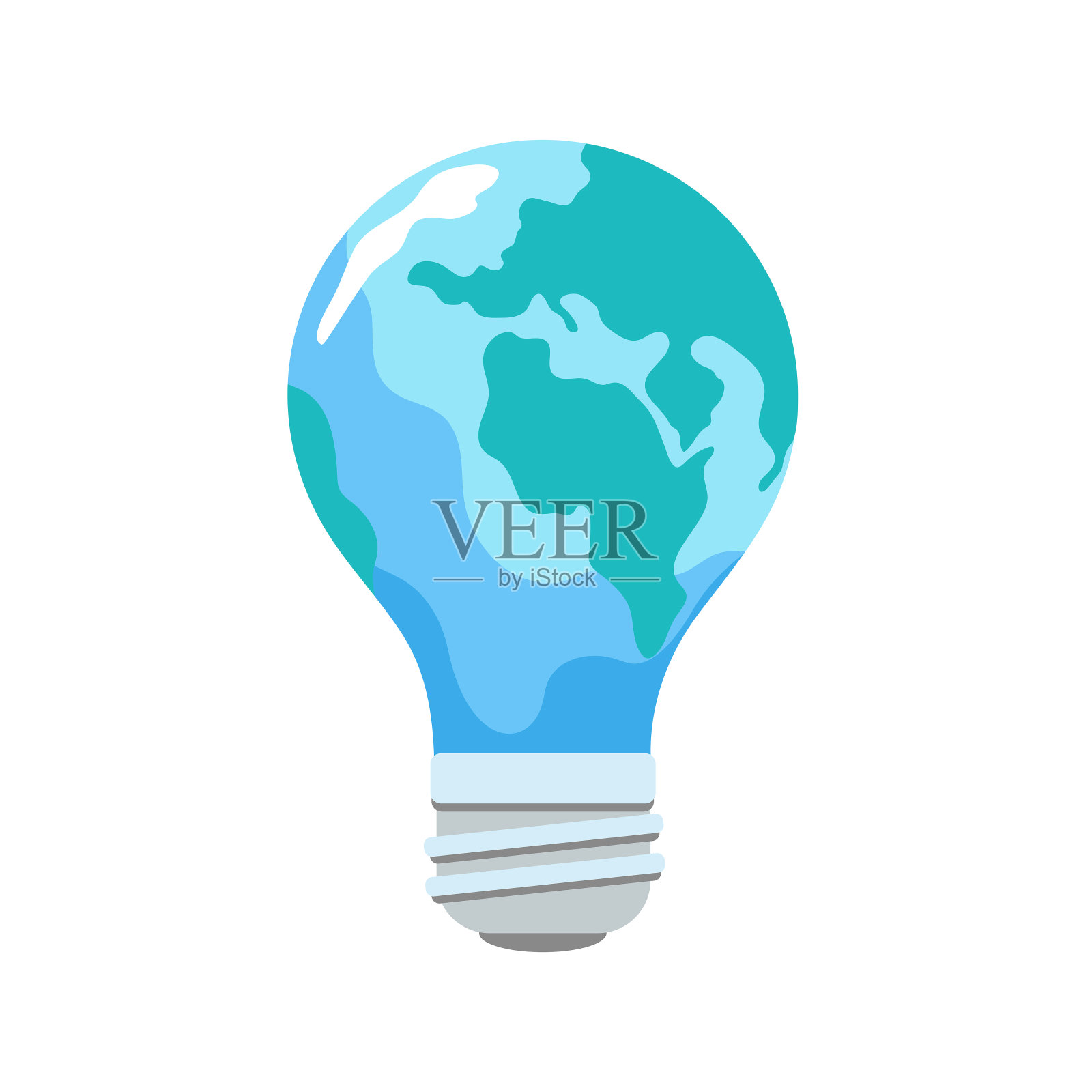 地球形状的电灯泡。替代可再生能源概念。简单的平面设计。插画图片素材