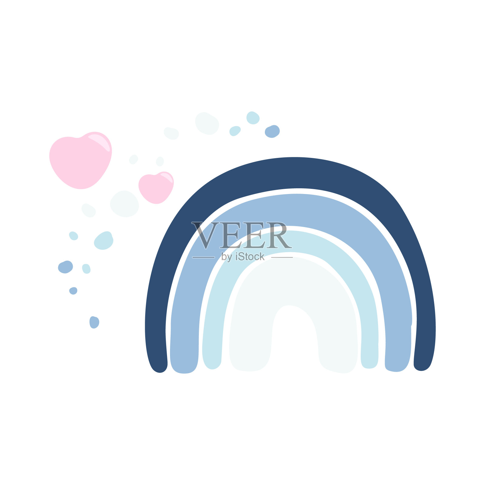 可爱的蓝色卡通彩虹与心矢量插图插画图片素材