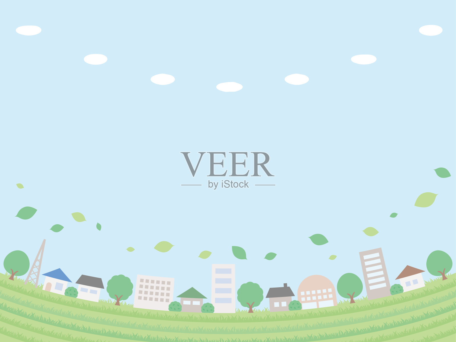 初夏的城市风景的简单背景图。插画图片素材