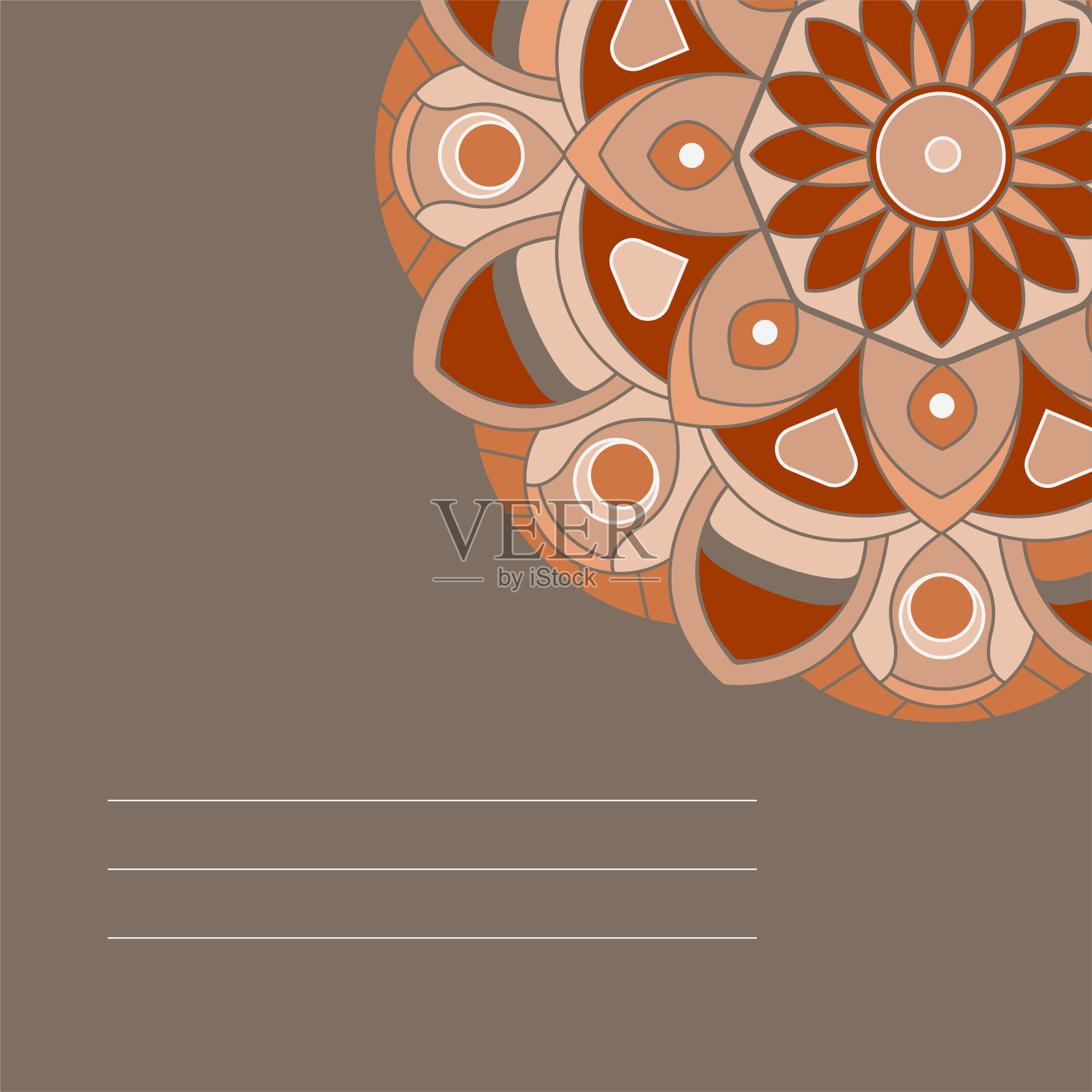 曼荼罗点缀向量。一种对称的几何形状的棕色花朵。插画图片素材