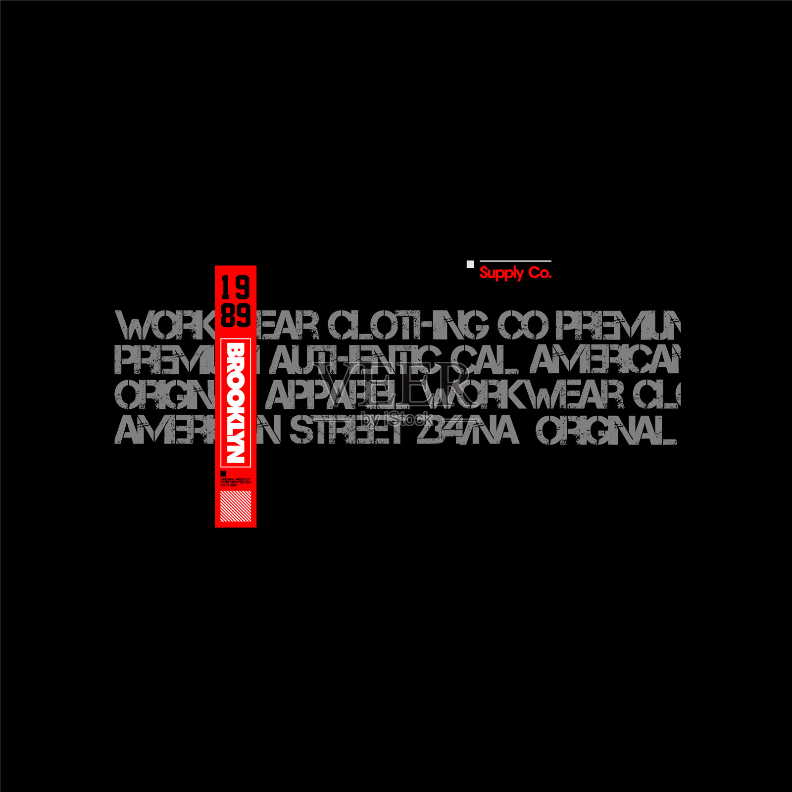 布鲁克林工装复古t恤设计插画图片素材