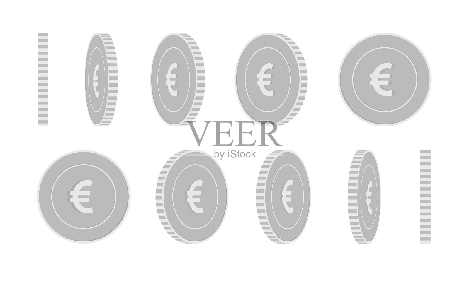 欧盟欧元旋转硬币设置动画插画图片素材