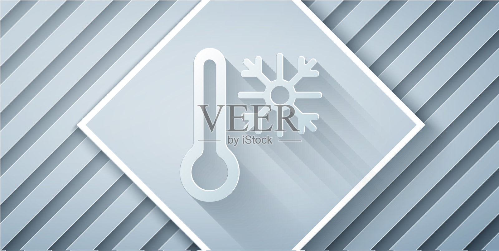 剪纸温度计与雪花图标隔离插画图片素材