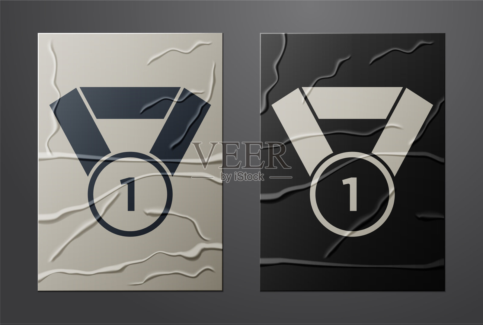 白色奖牌图标孤立在皱巴巴的纸上插画图片素材