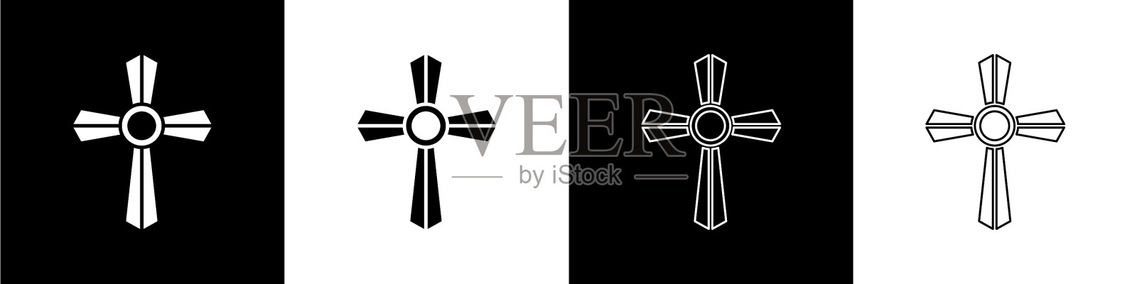 设置墓碑与十字图标隔离在黑色插画图片素材