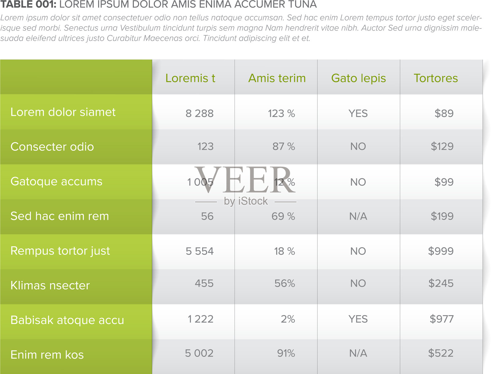 简单的手风琴样式的数据表布局设计模板素材