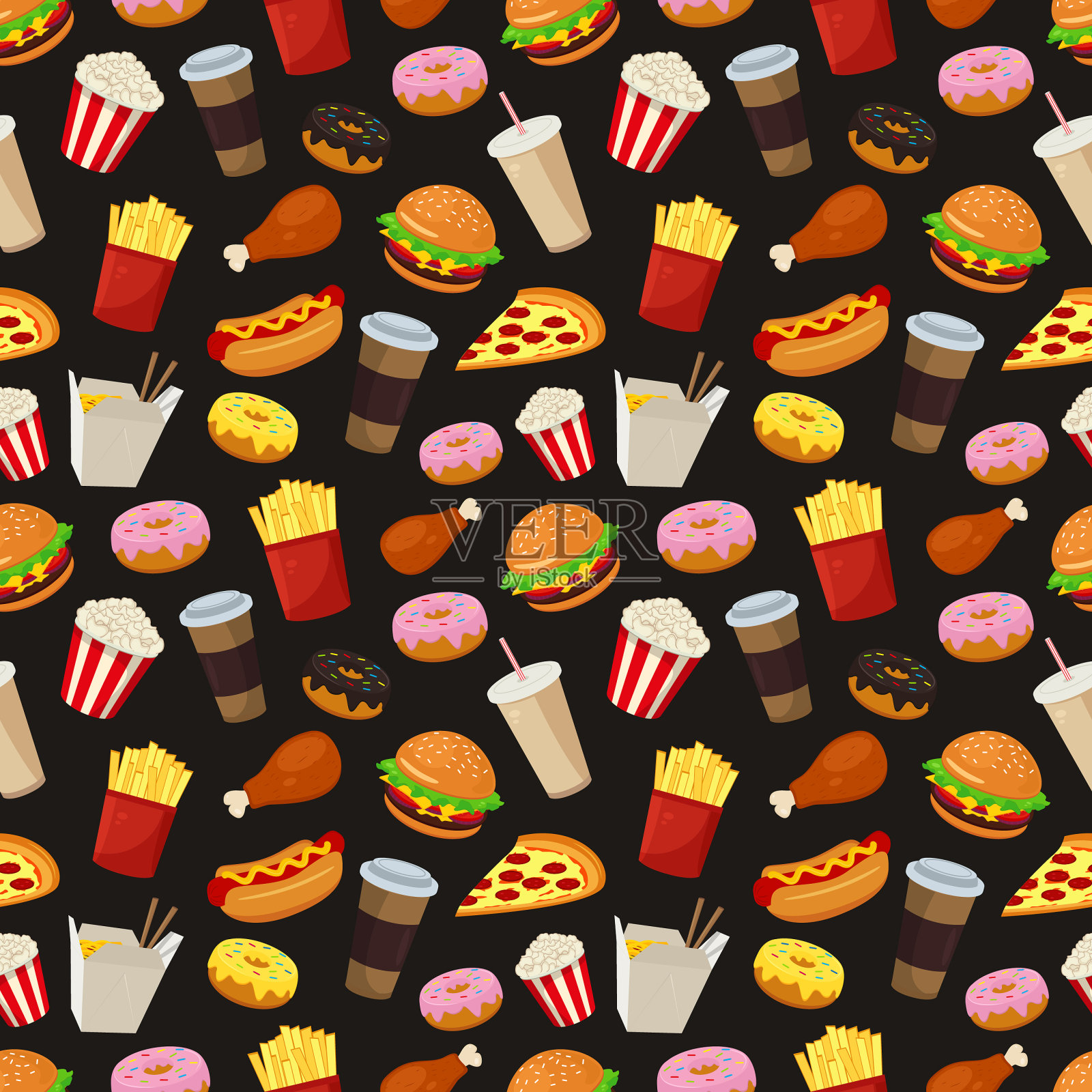 垃圾食品缝合线模式食品和饮料模式插画图片素材