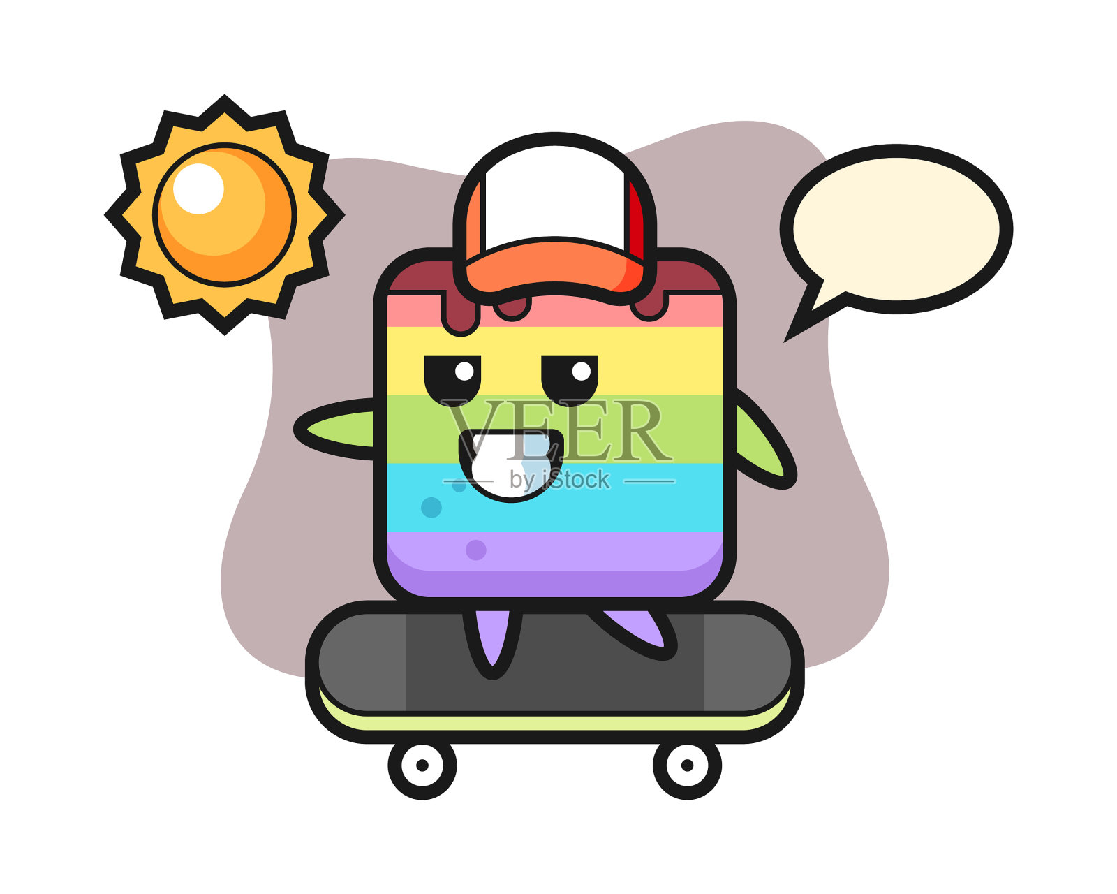 彩虹蛋糕人物骑着滑板插画图片素材