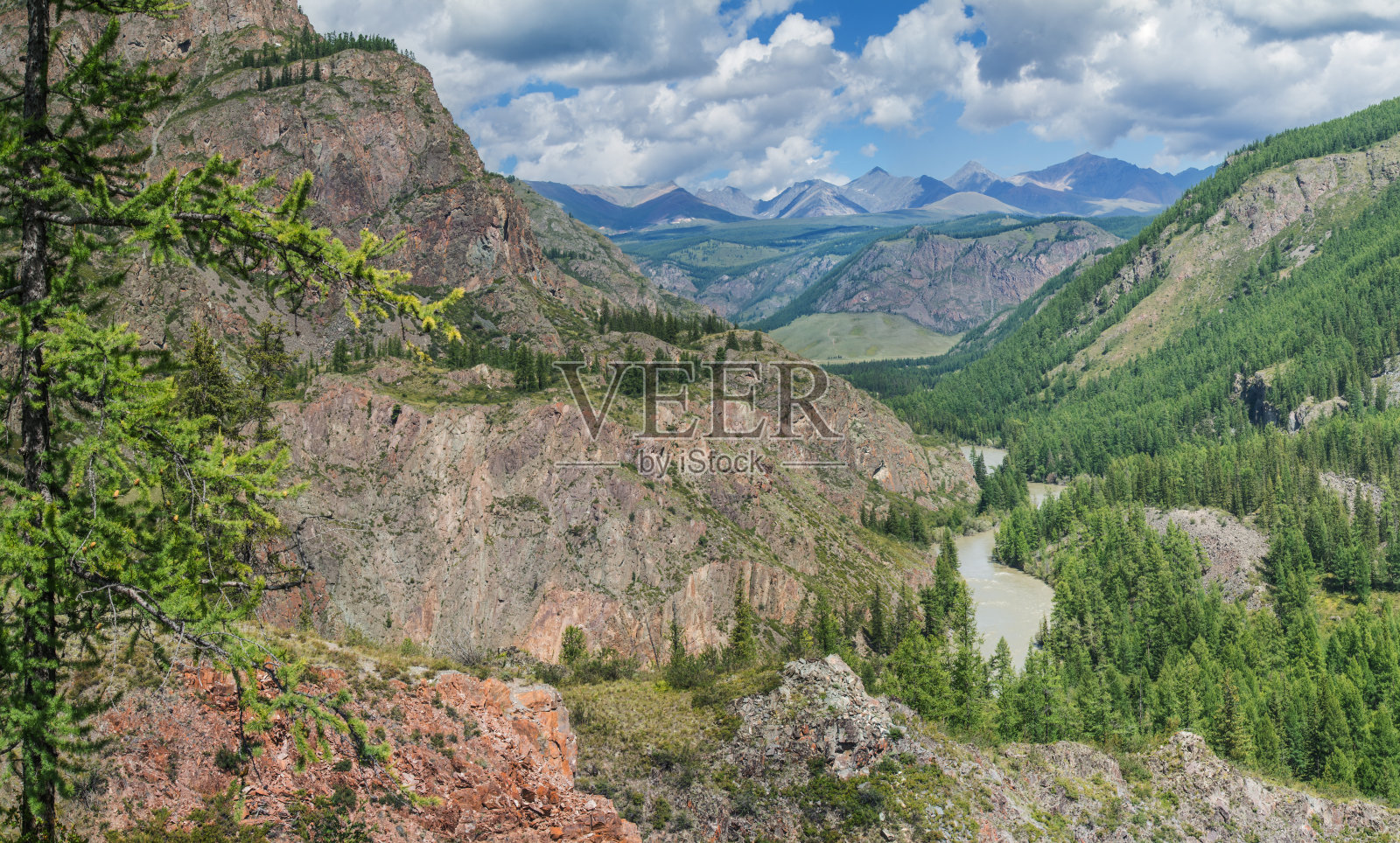 在一个夏日的峡谷。岩石和河。照片摄影图片