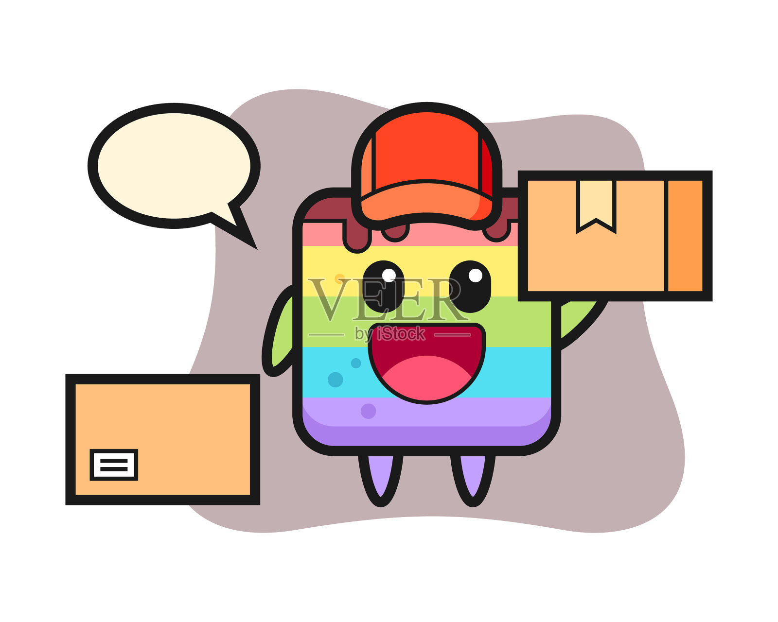 吉祥物彩虹蛋糕作为快递员插画图片素材