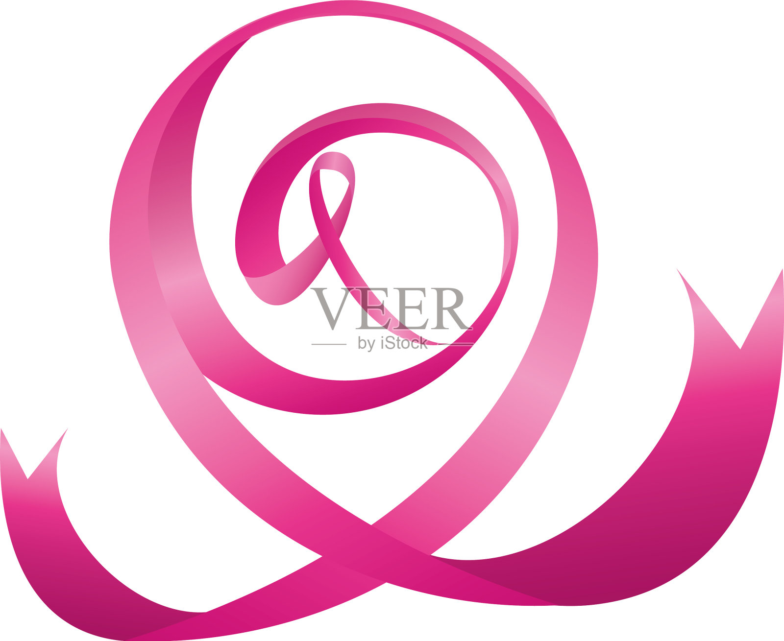 详细的粉色丝带乳腺癌徽章设计元素图片
