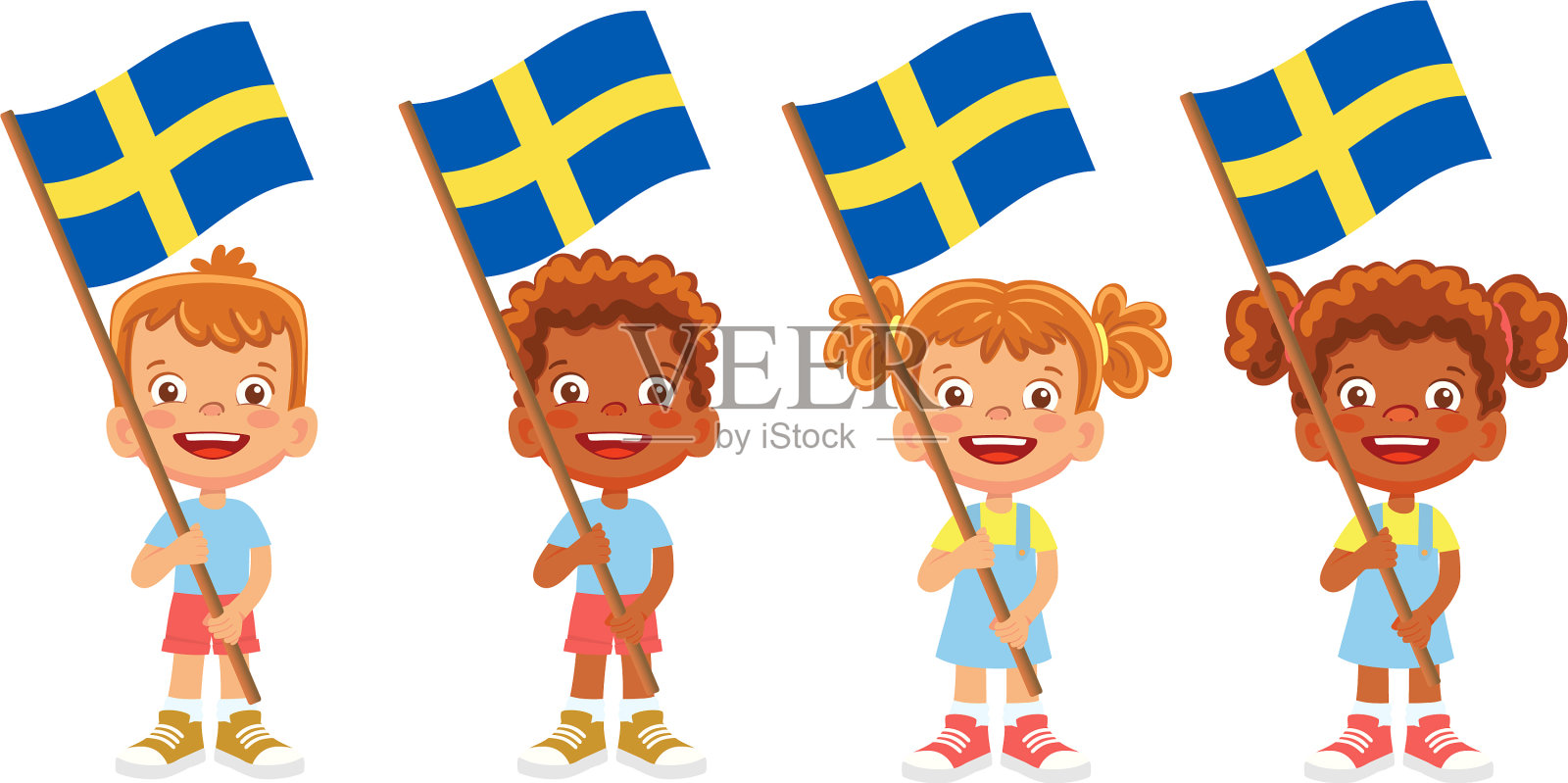 瑞典国旗在手插画图片素材