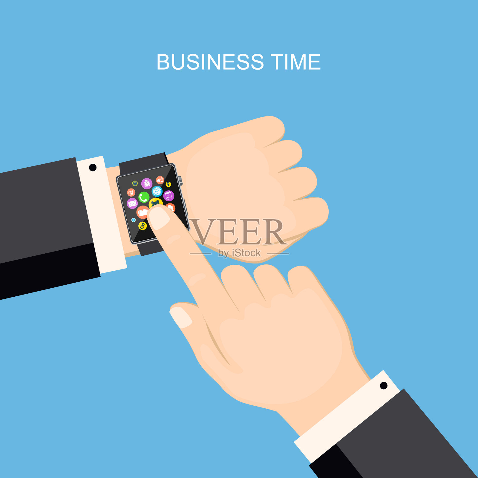孤立的商人手与智能手表插画图片素材