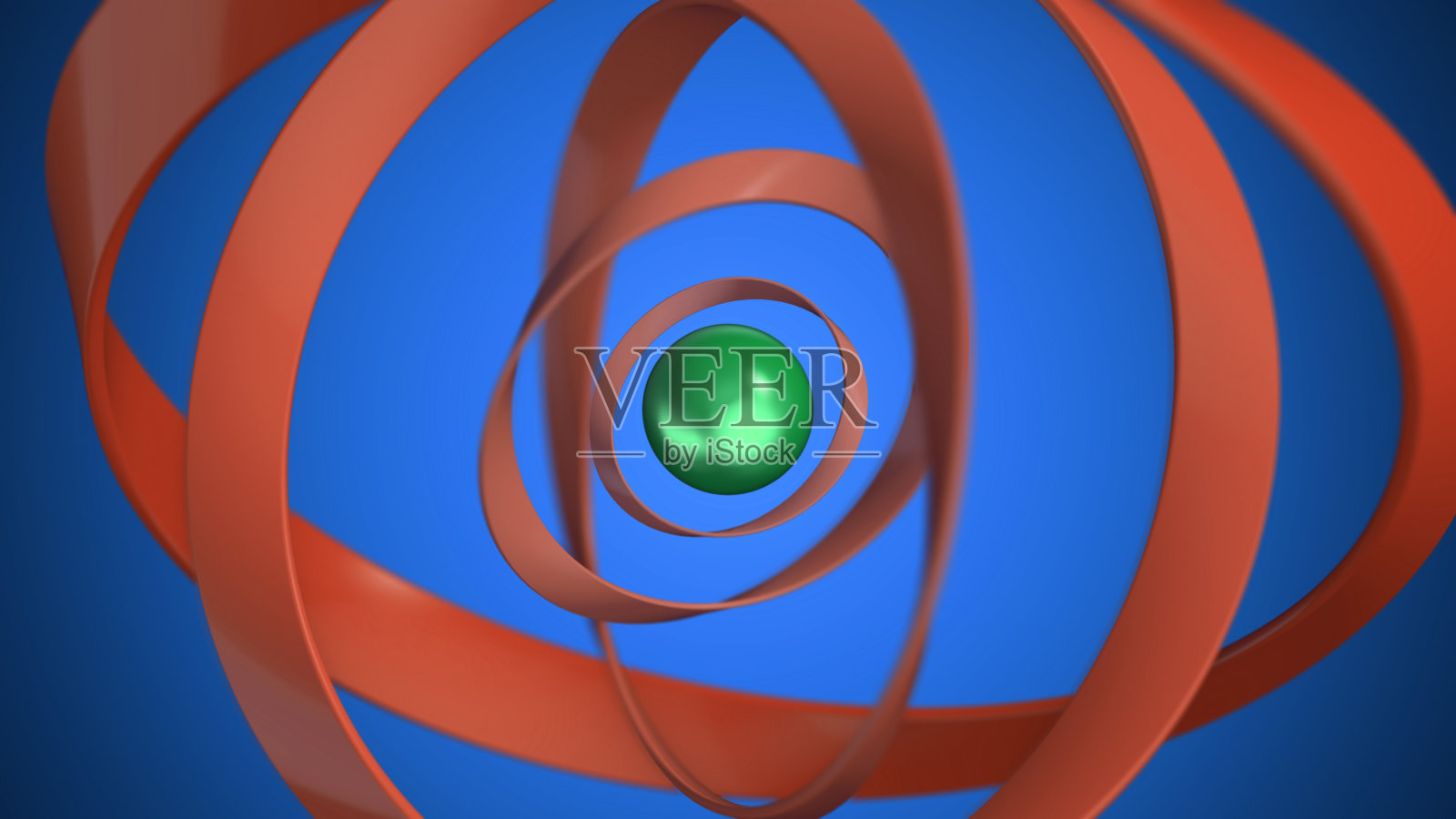 圆形的橙色环围绕绿色球体3d渲染照片摄影图片