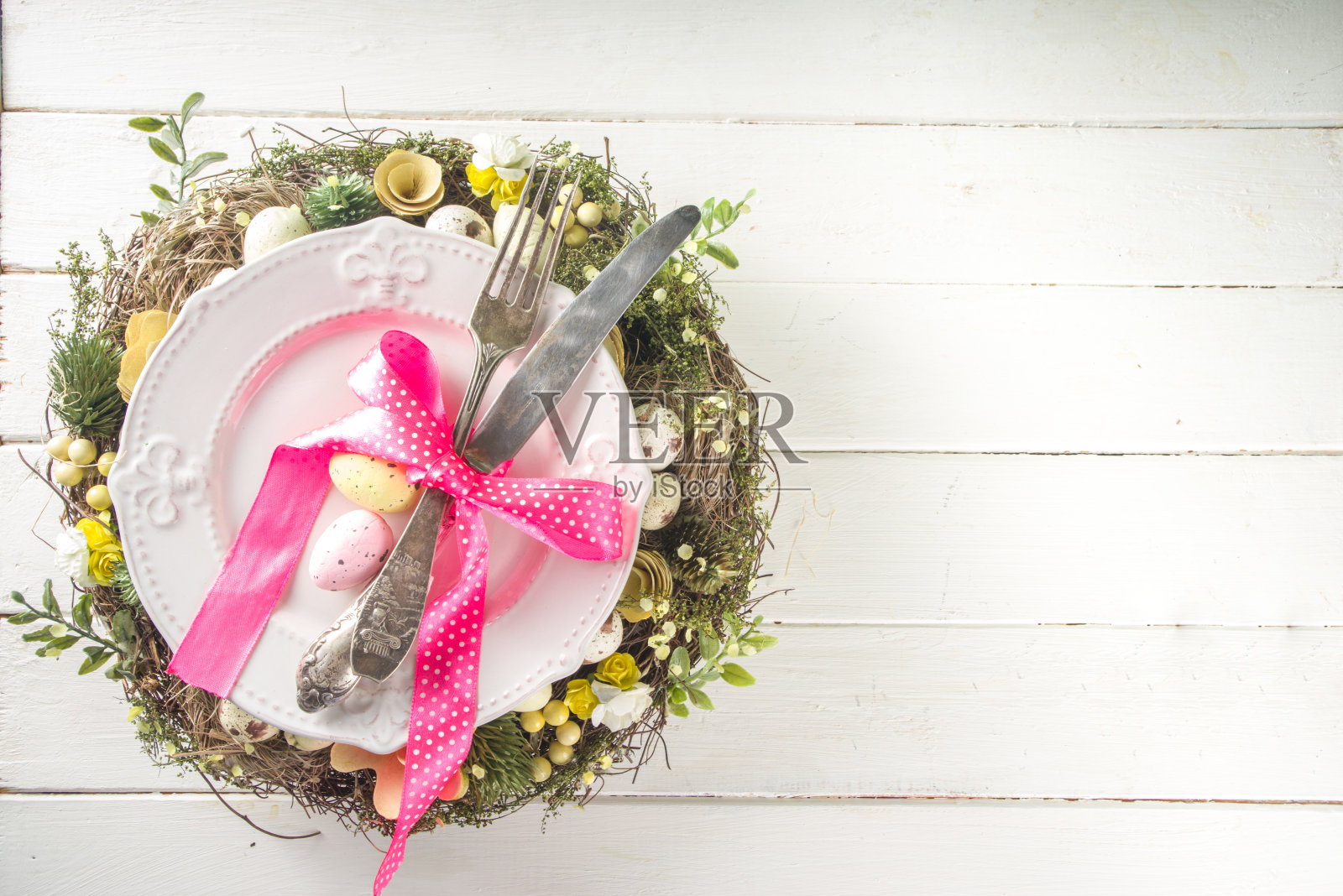 复活节表设置照片摄影图片