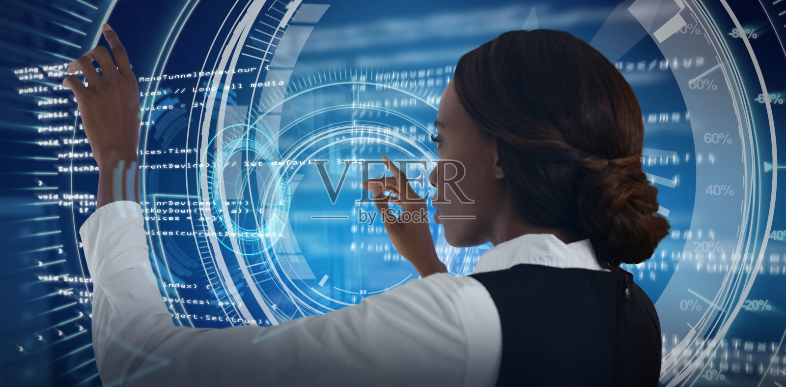 商业女性使用界面侧视图合成图像照片摄影图片