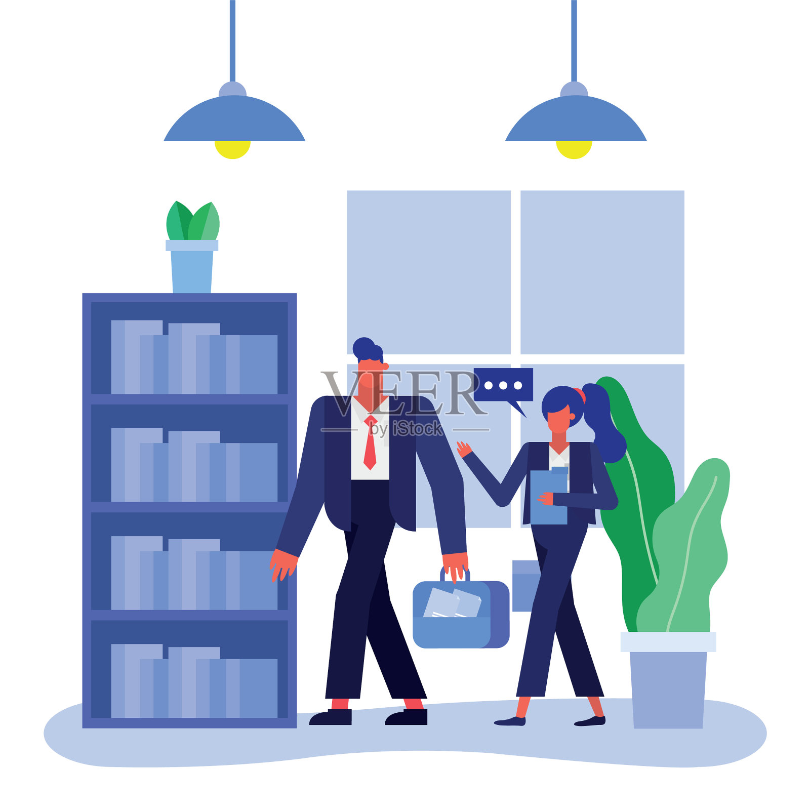 男人和女人走进办公室设计插画图片素材