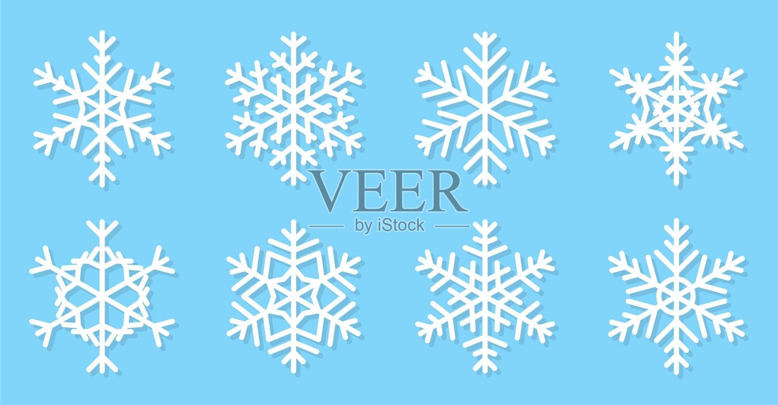 扁平的雪花图标冬季冰晶体集图标素材