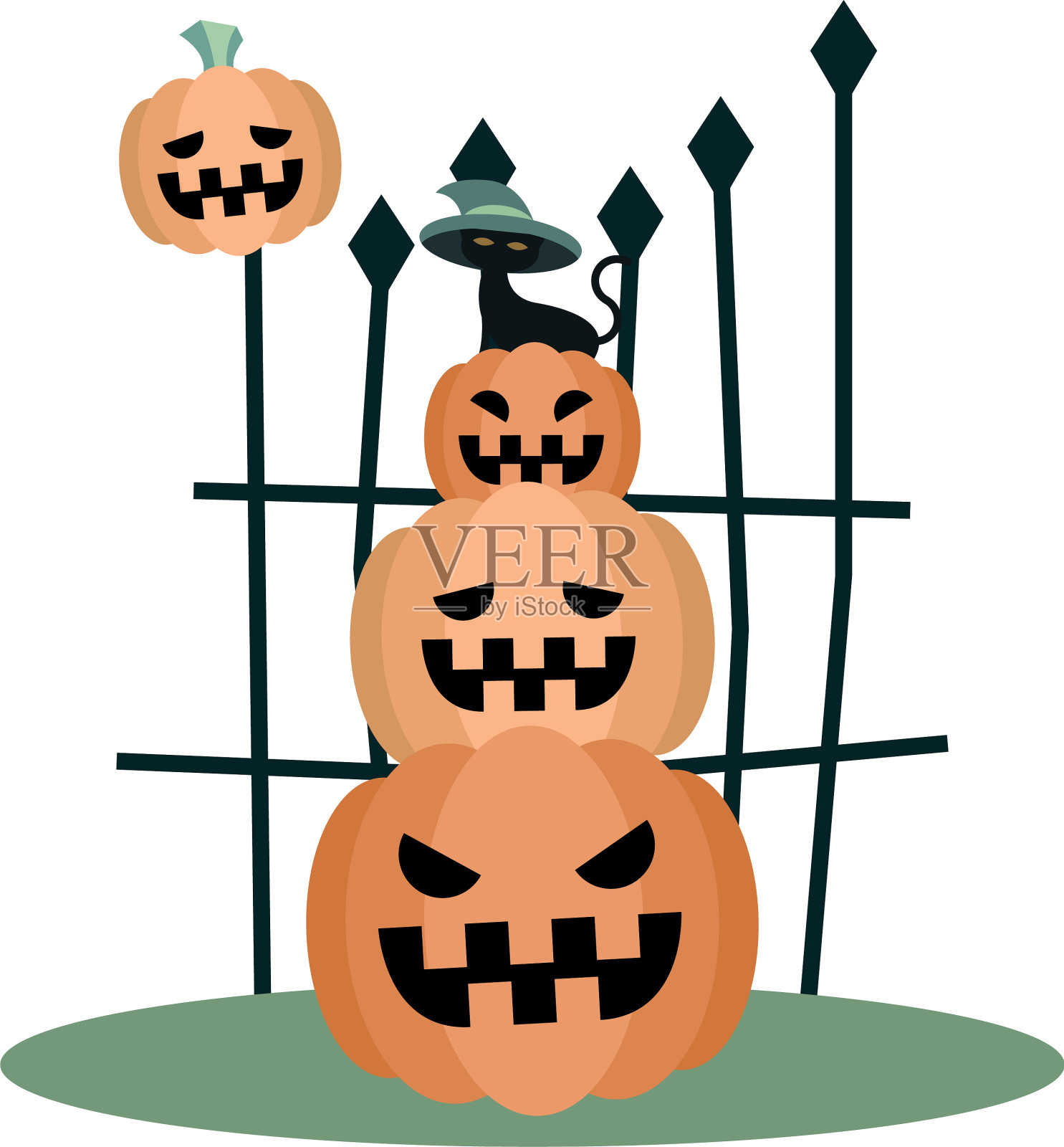 万圣节猫与帽子上的南瓜设计设计元素图片