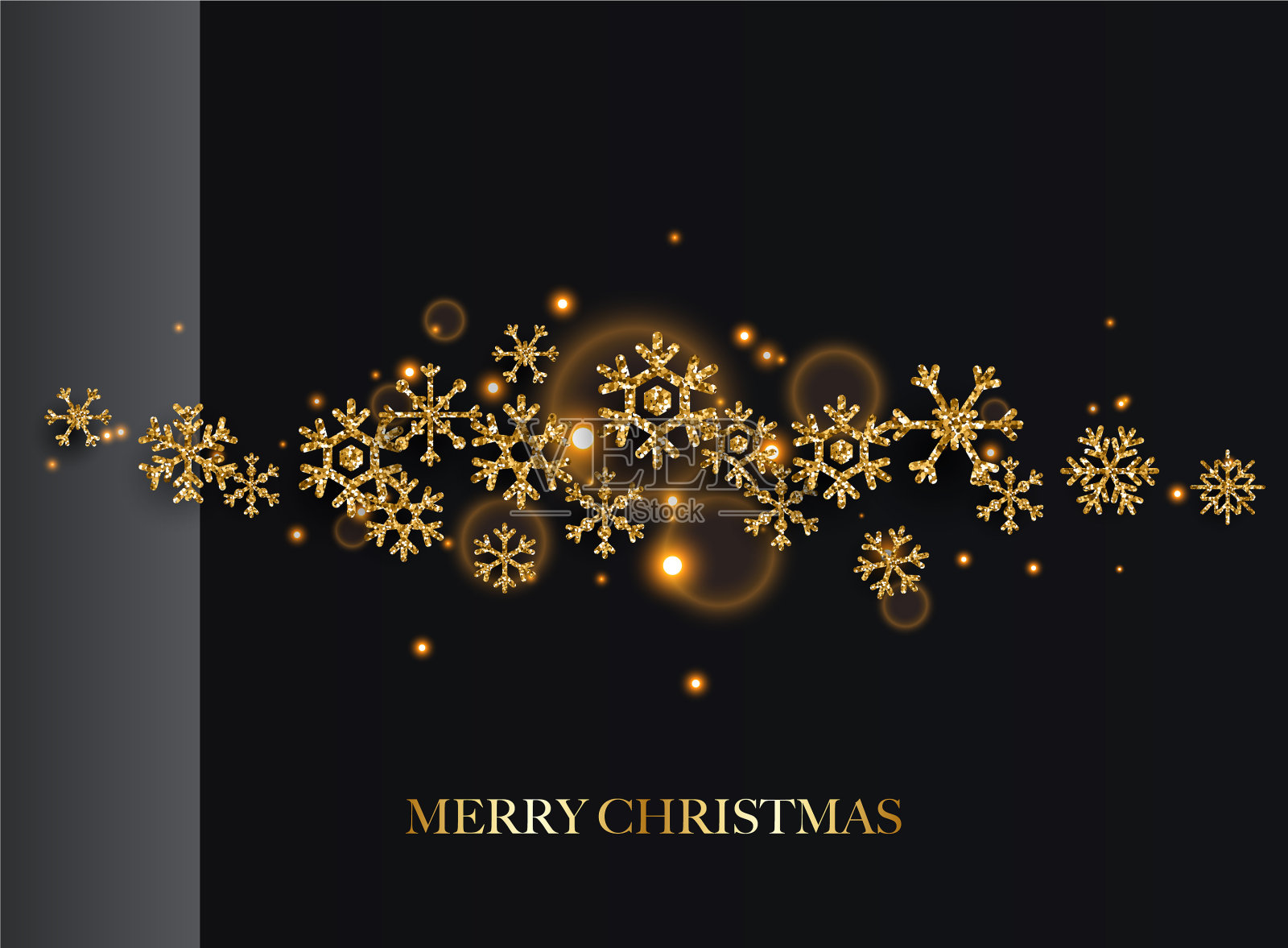 圣诞快乐，金色的雪花在黑暗中闪闪发光插画图片素材