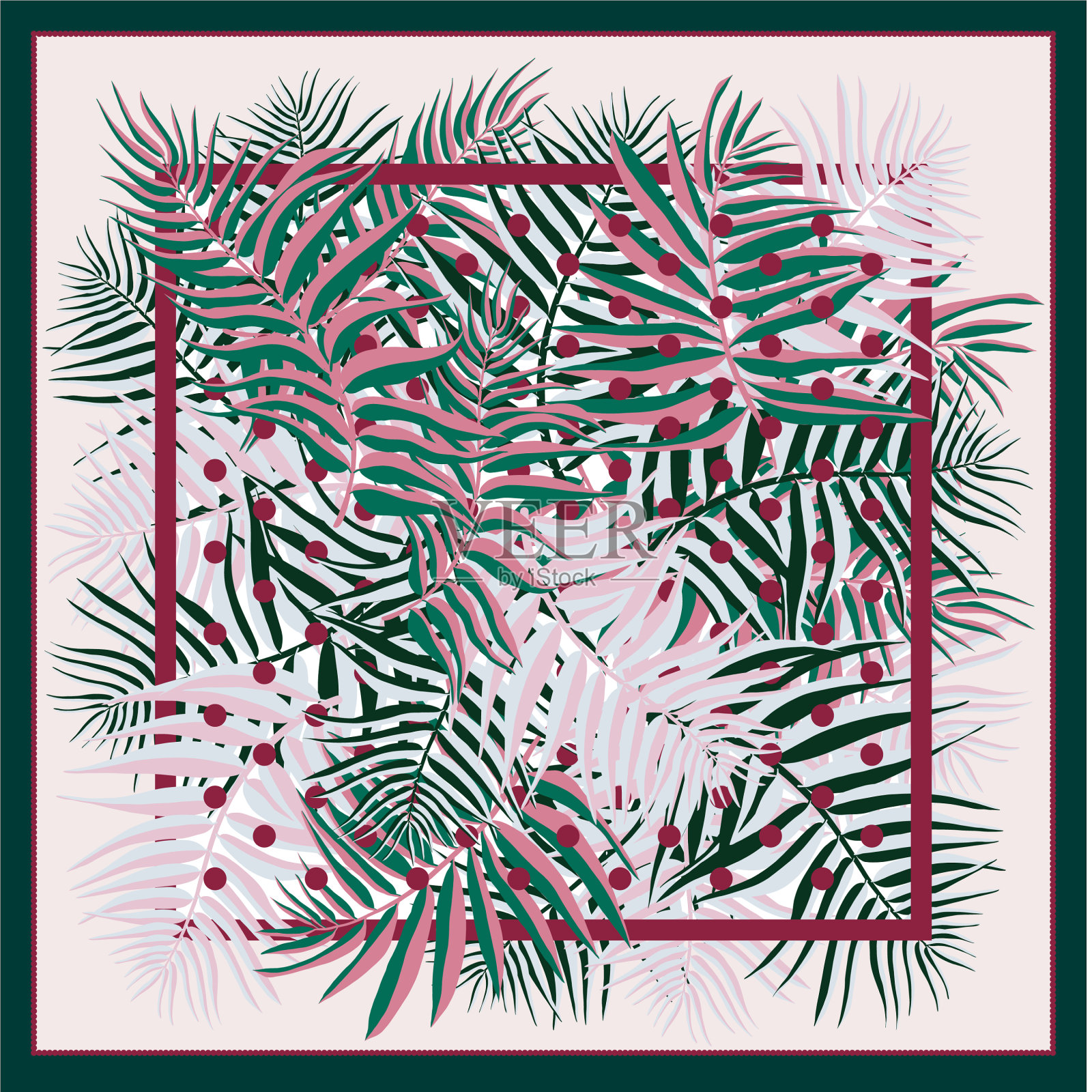 棕榈叶圆点丝巾插画图片素材