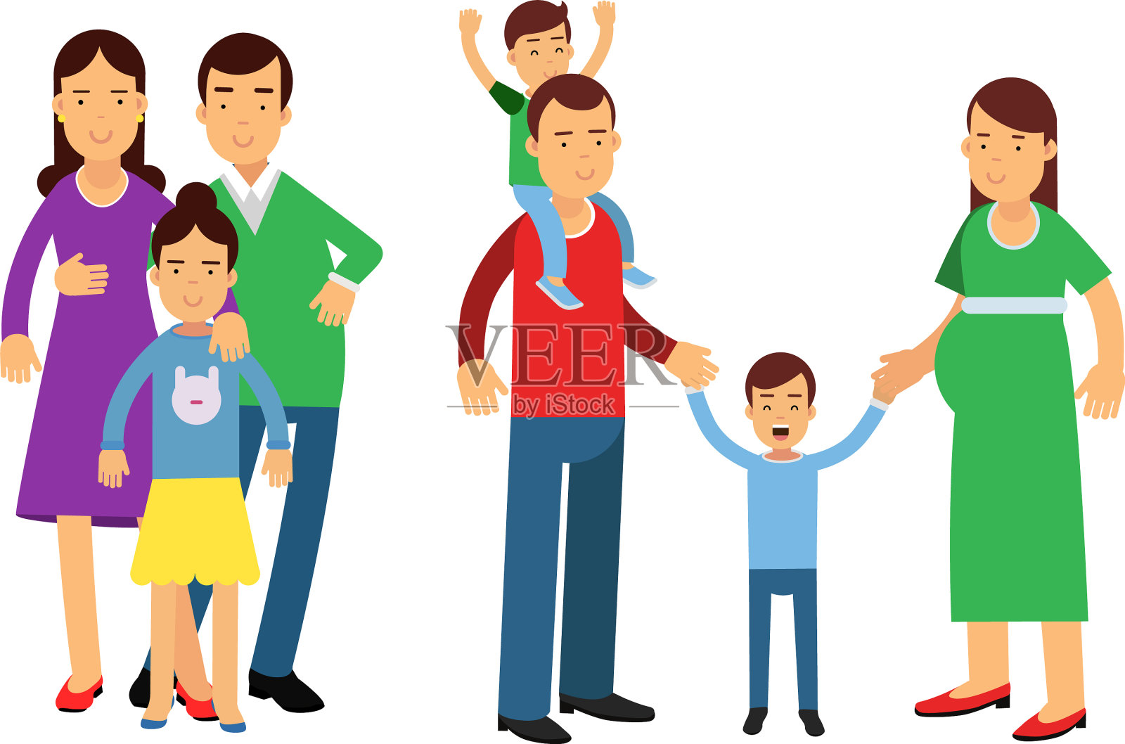 家人一起散步，共度时光插画图片素材