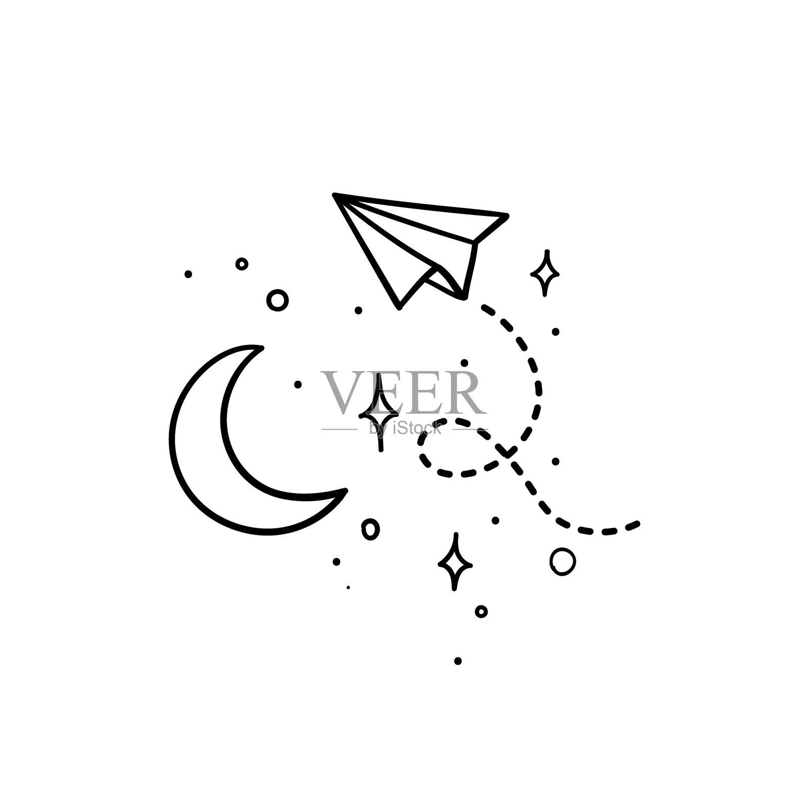 涂鸦风格的纸飞机与描线飞行插画图片素材