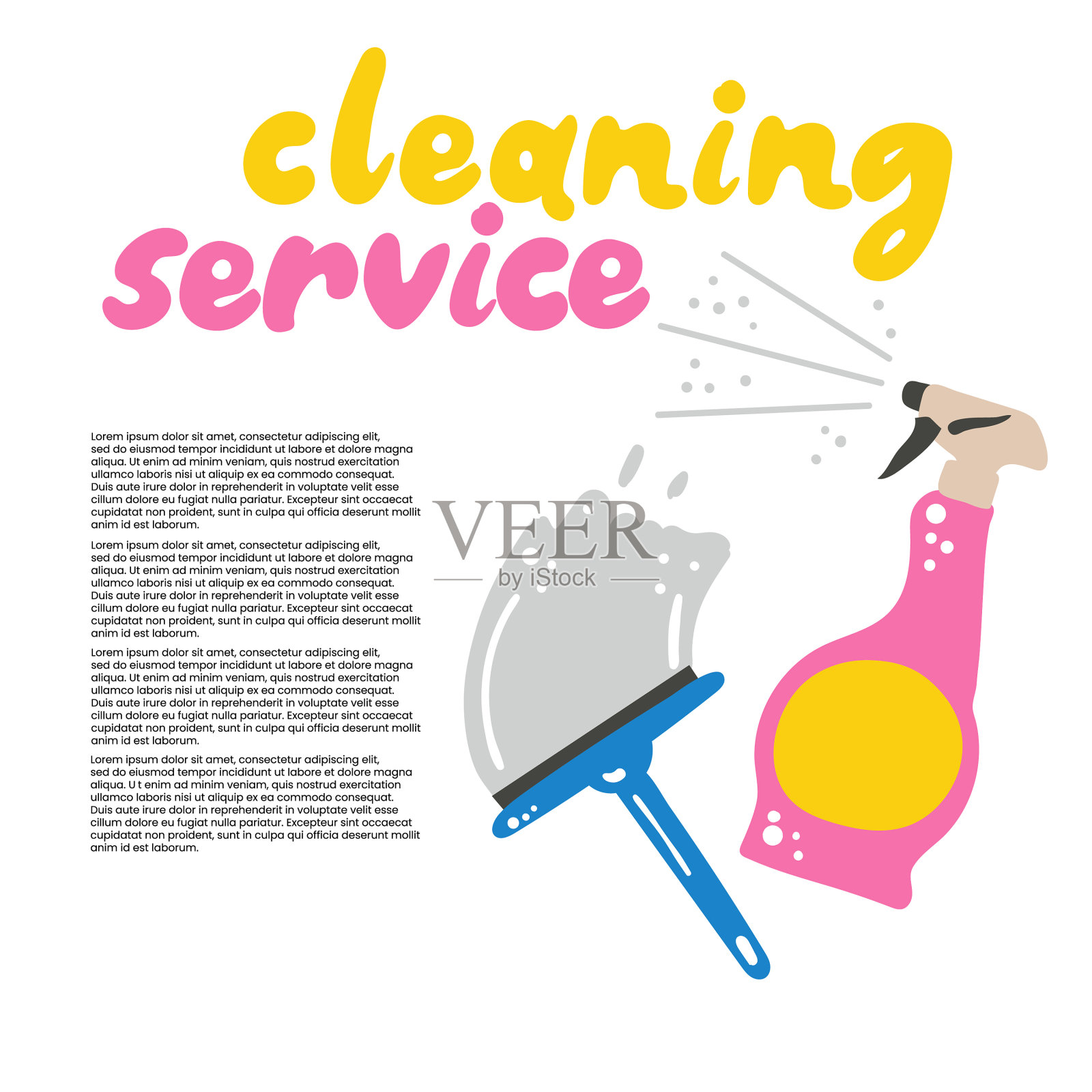 清洁服务喷雾和刷清洗插画图片素材