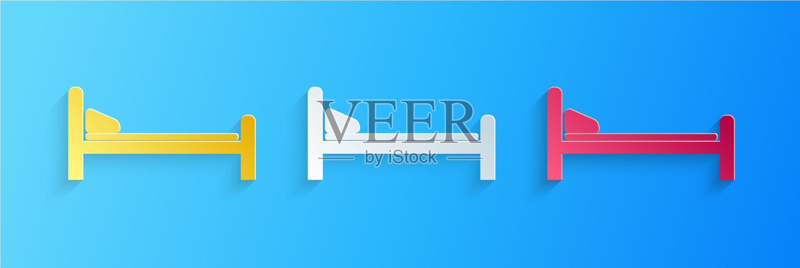 剪纸医院病床图标孤立在蓝色图标素材