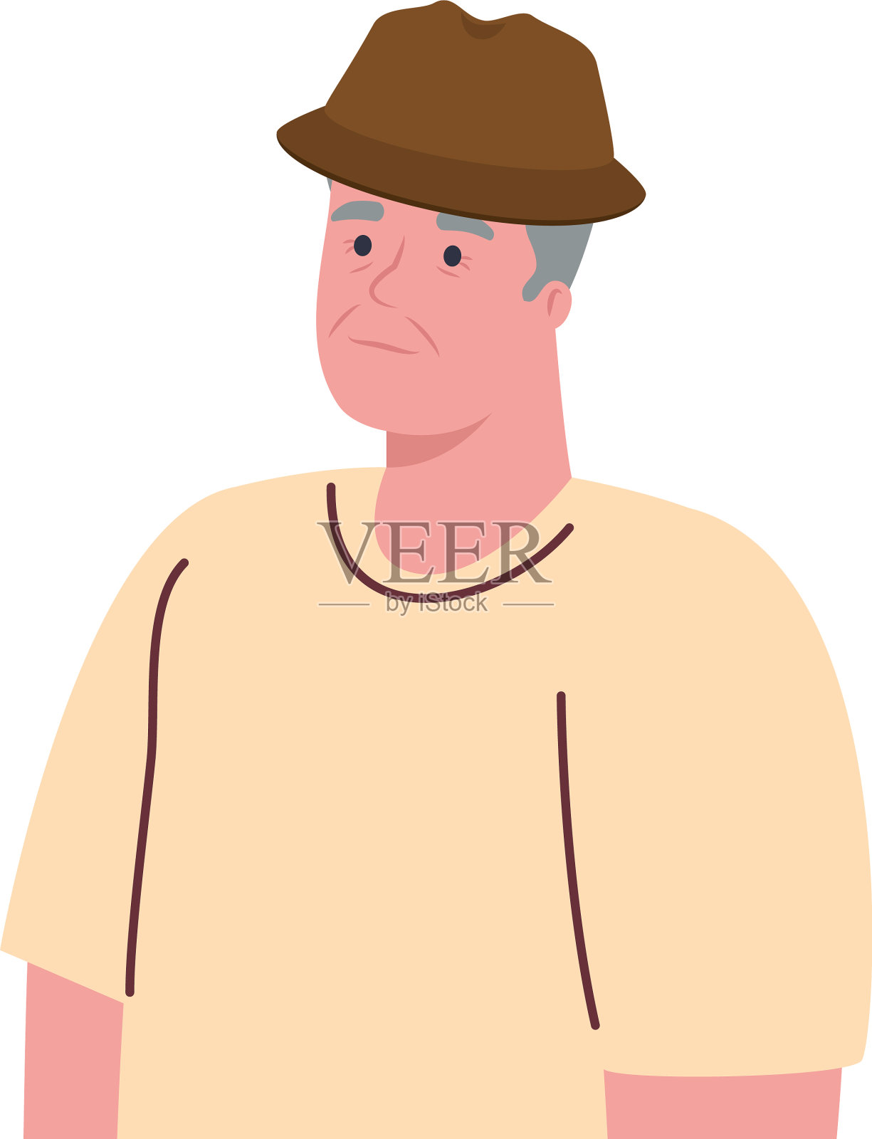 戴着白色背景的帽子的老人插画图片素材