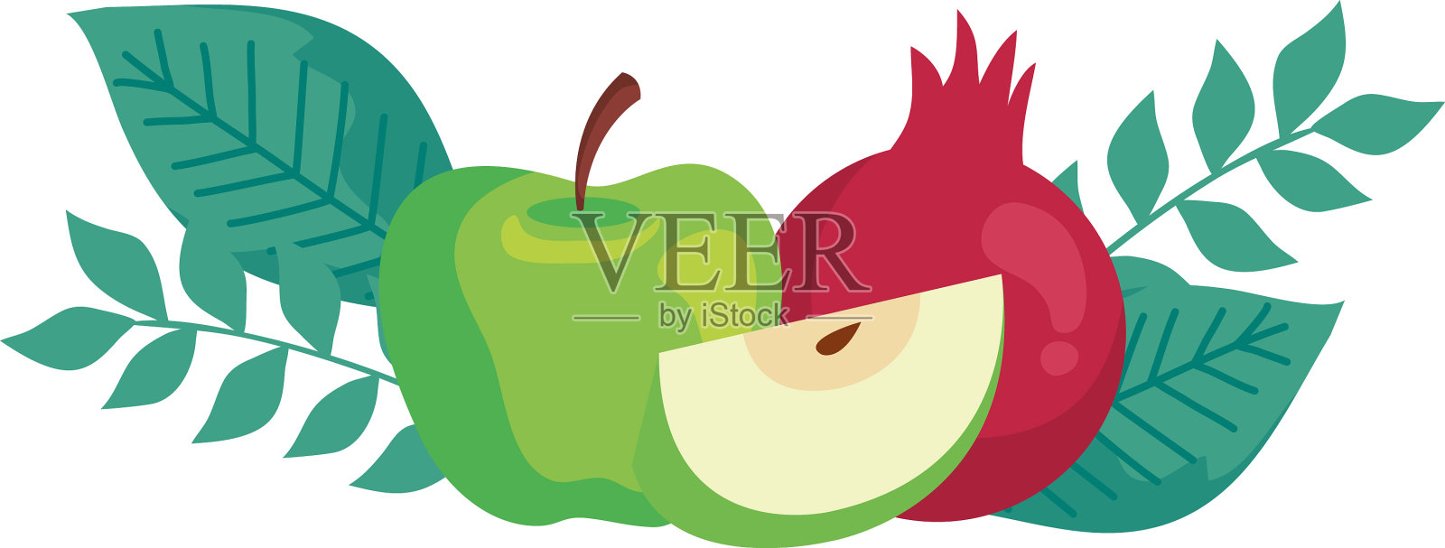 苹果绿，石榴白底设计元素图片