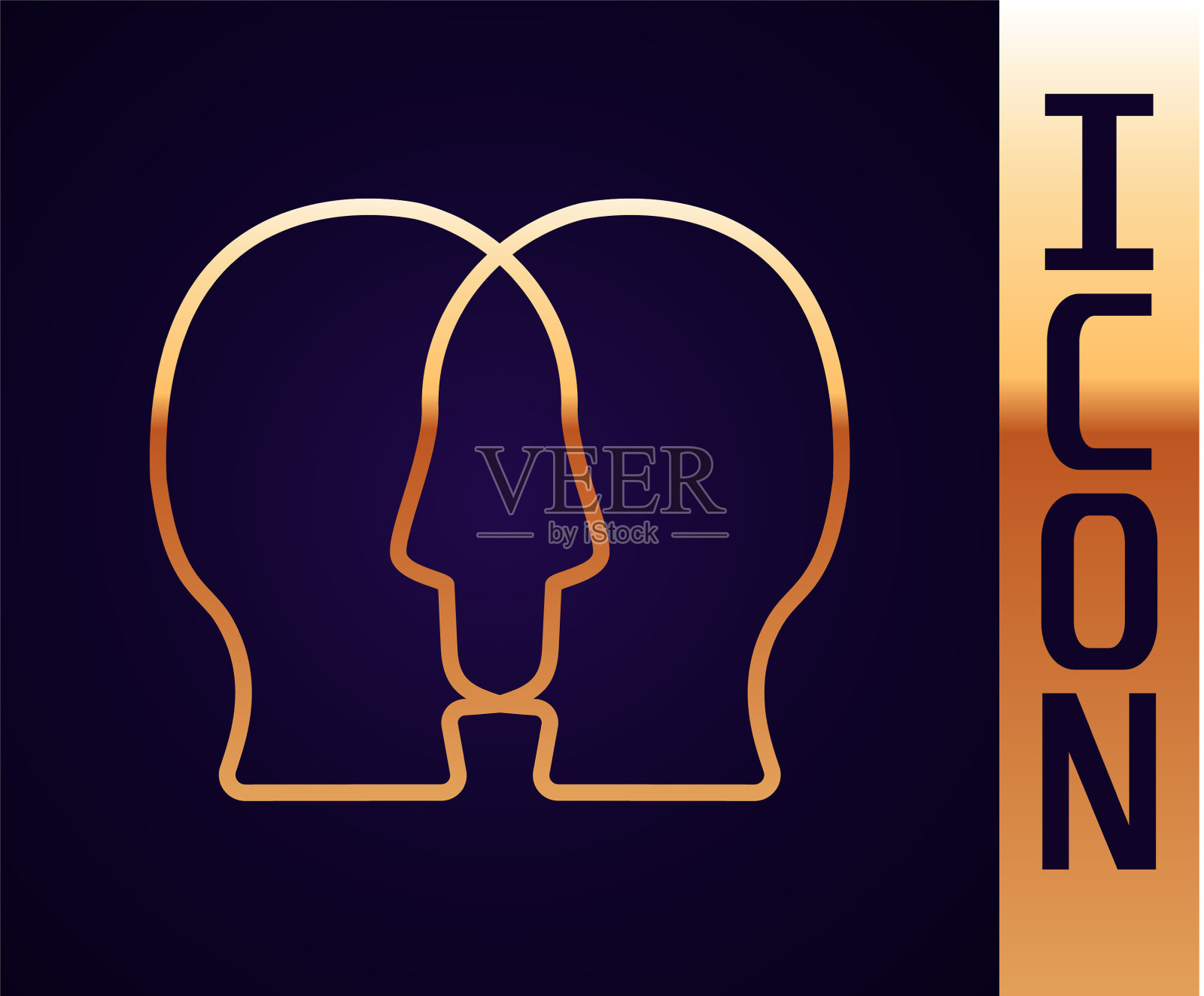 金色线双相障碍图标孤立在黑色插画图片素材