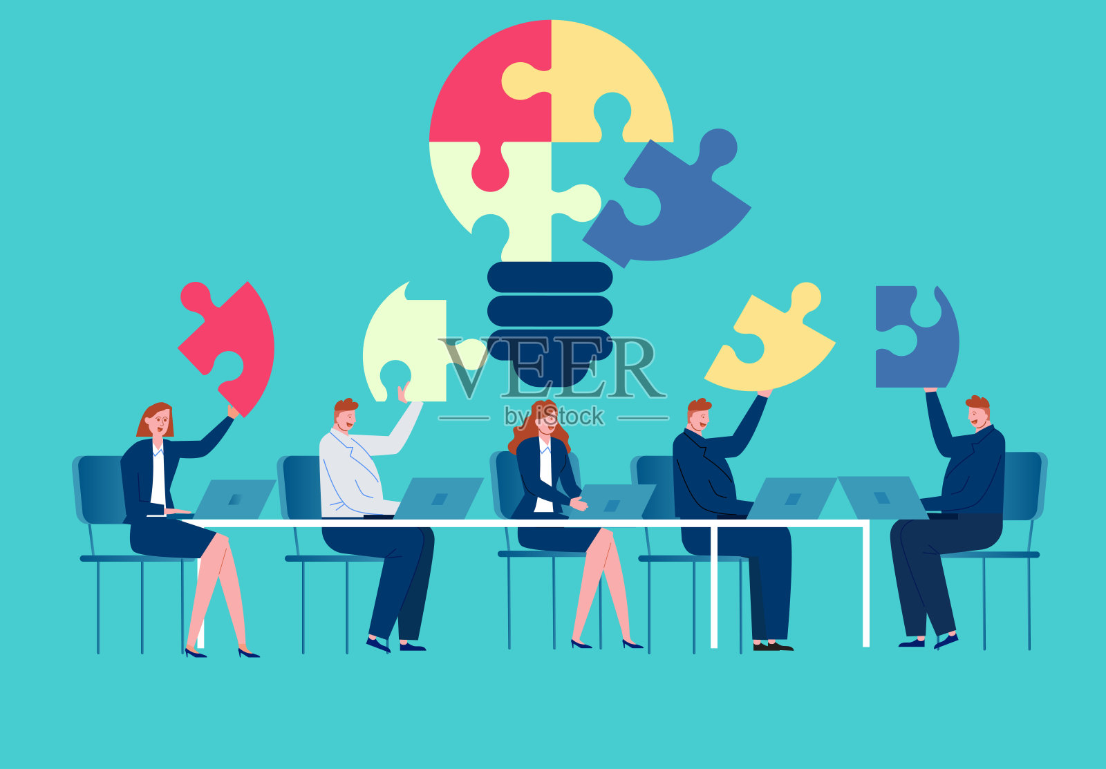 在商业团队会议上进行头脑风暴插画图片素材